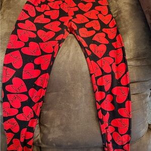LuLaRoe Women's Leggings with Red Heart Pattern